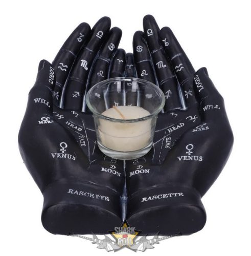 Tenyérjósló  Fekete  kezek gyertyatartó - Palmist's Guide Black Chiromancy Hands Candle Holder. u5532t1.    gyertyatartó
