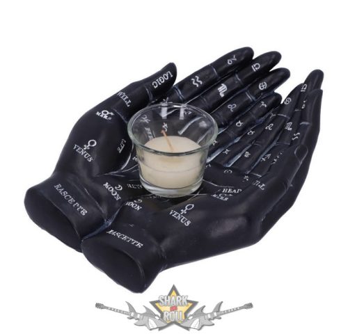 Tenyérjósló  Fekete  kezek gyertyatartó - Palmist's Guide Black Chiromancy Hands Candle Holder. u5532t1.    gyertyatartó