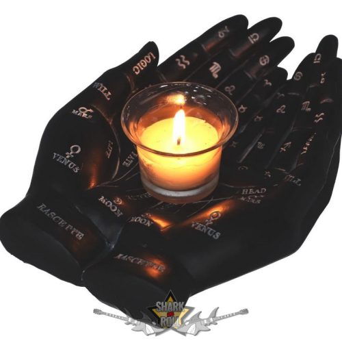 Tenyérjósló  Fekete  kezek gyertyatartó - Palmist's Guide Black Chiromancy Hands Candle Holder. u5532t1.    gyertyatartó