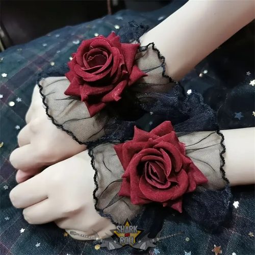 Gothic - Fekete Rózsa Csipke Karkötő  TM. csuklópánt, karkötő