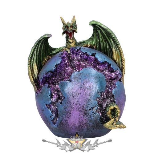 Crevice Keeper Green Dragon Purple Geode Figurine. U5428t1. fantasy figura