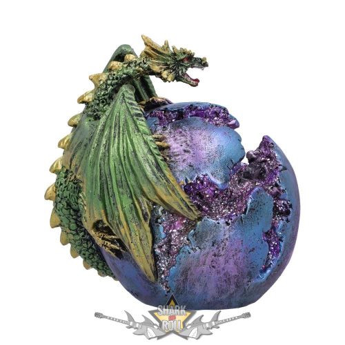Crevice Keeper Green Dragon Purple Geode Figurine. U5428t1. fantasy figura