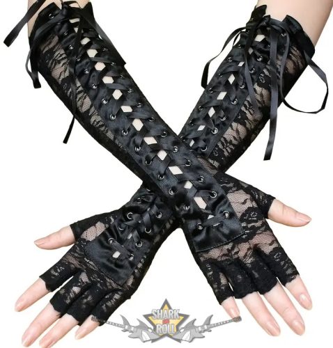 GOTH - Steampunk gótikus csipke fűző kar könyök ujj nélküli.  csipke kesztyű 