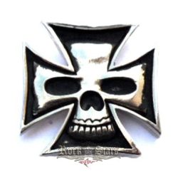 Iron cross - Skull,  fém motoros jelvény