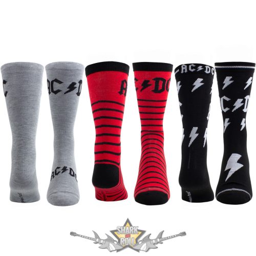 AC/DC - Unisex Sock Guitar Tin. Logos (Multicolour) (UK Size 6.5 - 11)  Fémdobozos Limitált zokni szett