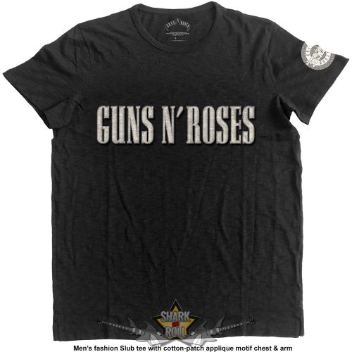 Guns N  Roses - Unisex T-Shirt.  Logo & Bullet Circle (Applique).   férfi zenekaros  póló. 