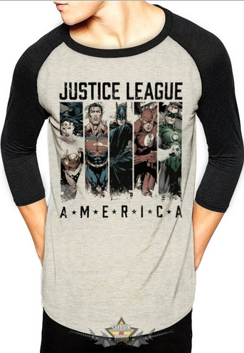 JUSTICE LEAGUE - AMERICA.  3-4 Baseball Shirt. Raglán.  filmes  póló