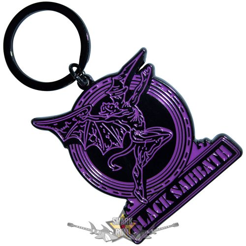Black Sabbath - Keychain.  Purple Text Logo & Daemon. BSKEY11   import fém kulcstartó