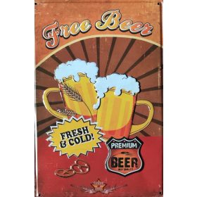 BEER - Free Beer.   Metal Sign.  20X30.cm. fém tábla kép