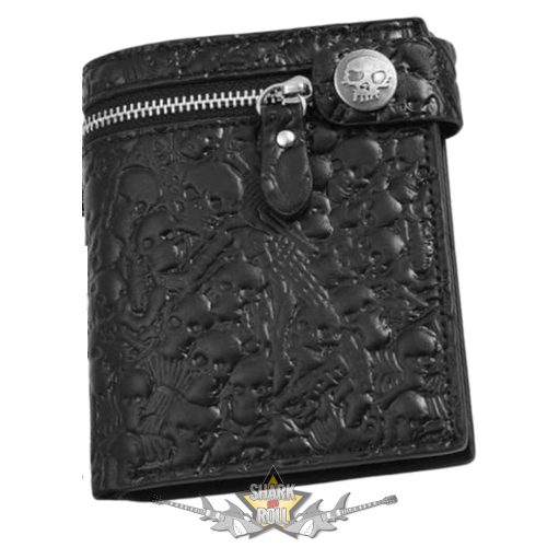 GOTHIC SKULLS - Embossed bifold. Fekete.  bőr pénztárca