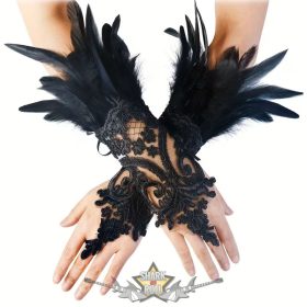   Gótikus csipke műtollas kesztyűk, csipke mandzsetta .  1 pár  fekete csipke  kesztyű.