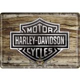 Harley Davidson -  Wood Logo Metal Postkort.  fém képeslap