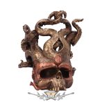   Vino Vessel 21cm Tentacled Steampunk Skull Bottle Holder. D5417t1. borosüveg tartó, koponya figura