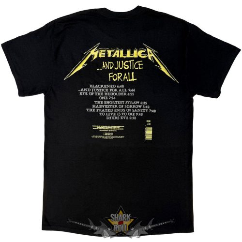 Metallica - Unisex T-Shirt.  And Justice For All Tracks (Black) (Back Print).  férfi zenekaros póló
