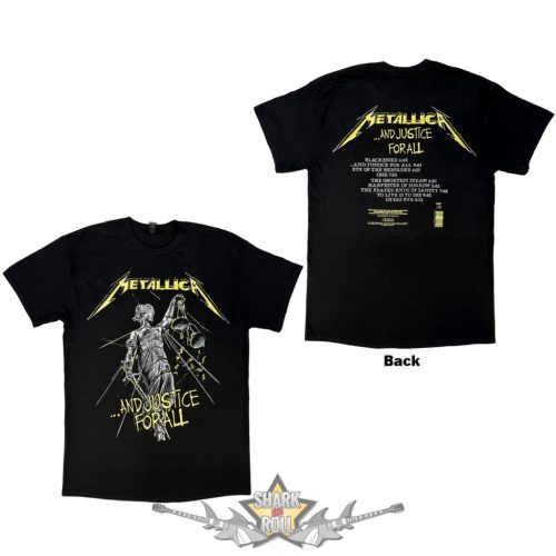 Metallica - Unisex T-Shirt.  And Justice For All Tracks (Black) (Back Print).  férfi zenekaros póló