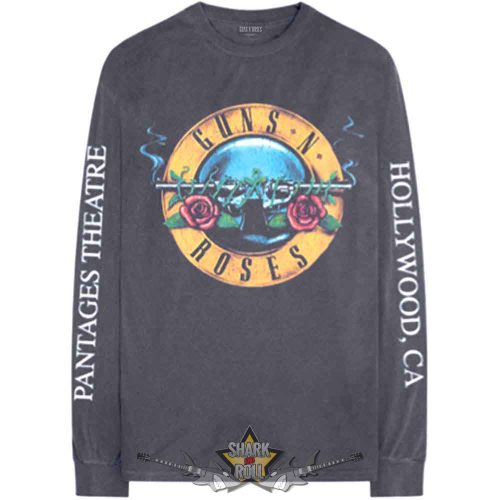 Guns N Roses - Unisex Long Sleeve T-Shirt.  Hollywood Tour (Charcoal Grey) (Back & Sleeve Print)  férfi zenekaros póló