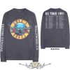 Guns N Roses - Unisex Long Sleeve T-Shirt.  Hollywood Tour (Charcoal Grey) (Back & Sleeve Print)  férfi zenekaros póló