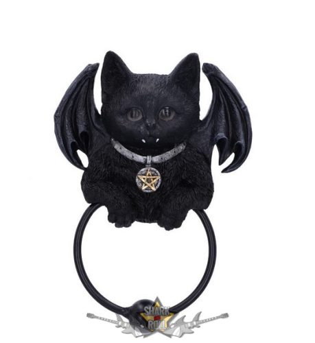 BLACK CAT - Vampuss fekete denevérmacska - Vampuss Black Bat Cat Door Knocker 20cm. U6129W2.  kopogtató   fantasy figura, asztali dísz