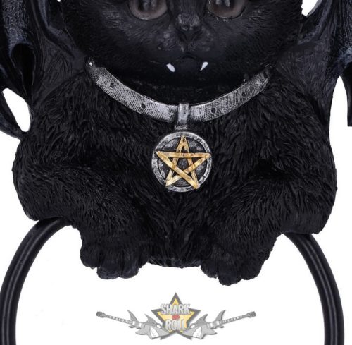BLACK CAT - Vampuss fekete denevérmacska - Vampuss Black Bat Cat Door Knocker 20cm. U6129W2.  kopogtató   fantasy figura, asztali dísz