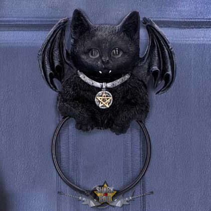 BLACK CAT - Vampuss fekete denevérmacska - Vampuss Black Bat Cat Door Knocker 20cm. U6129W2.  kopogtató   fantasy figura, asztali dísz