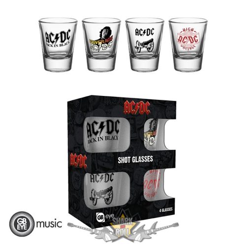 AC/DC - Set of 4 Shooters - "Mix" - MIX LOGO.  üvegpohár szett