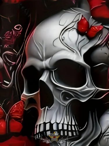 Gótikus női ruha -  női vállnélküli spagetti fűzős ruha - Merész piros rózsa és arany koponya. 