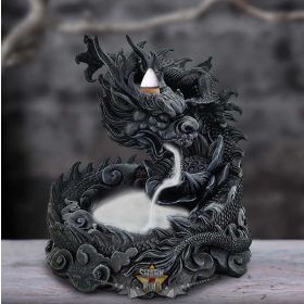   Heilong ázsiai ihletésű sárkányos visszafolyásos füstölő 17,5 cm. U6335X3.   gyertyatartó, füstölő tartó
