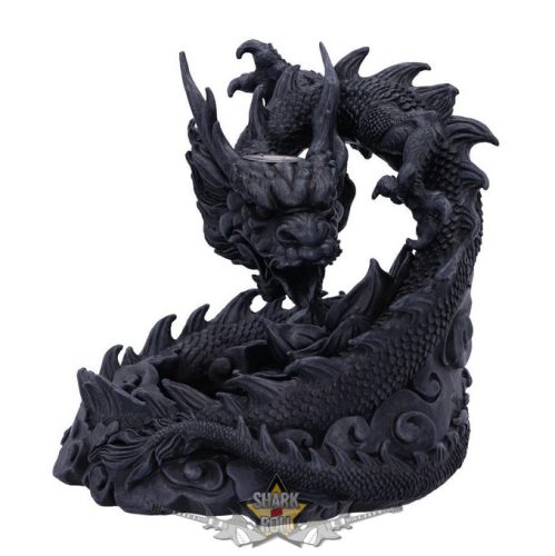 Heilong ázsiai ihletésű sárkányos visszafolyásos füstölő 17,5 cm. U6335X3.   gyertyatartó, füstölő tartó