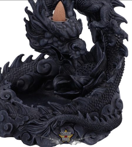 Heilong ázsiai ihletésű sárkányos visszafolyásos füstölő 17,5 cm. U6335X3.   gyertyatartó, füstölő tartó