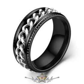   Láncgyűrű rozsdamentes acélból. Fekete - ezüst. Embedded Chain Link Ring Silver.   Acélgyűrű. 