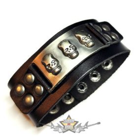   3 koponya - fém plaketten - gomb szegecsekkel.  karkötő, csuklópánt. JVP