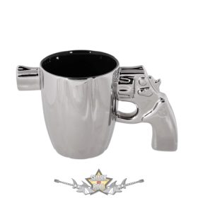   3 D. - Ezüst színű bögre revolver fogantyúval,  3D bögre