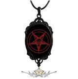   GOTH -  Sátán Kecskefejű Cameo Medál, Vérvörös Cabochon Baphomet Pentagram.  nyaklánc, medál