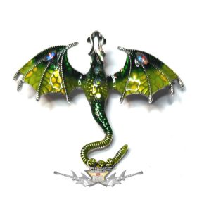   Sárkány - Tűzzománcos  repülő sárkány. zöld árnyalat. bross.  goth ékszer