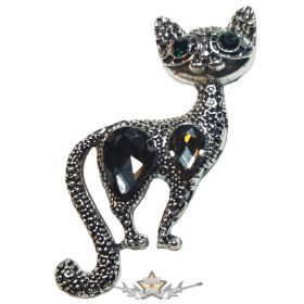   Macska bross – dark elegance köves díszítéssel.  bross, kitűző.  