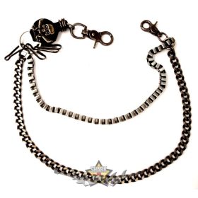   2 soros - Gunmetal oldallánc koponyával, kulcstartókkal.   Nadráglánc, pénztárcalánc, dekor oldal lánc.