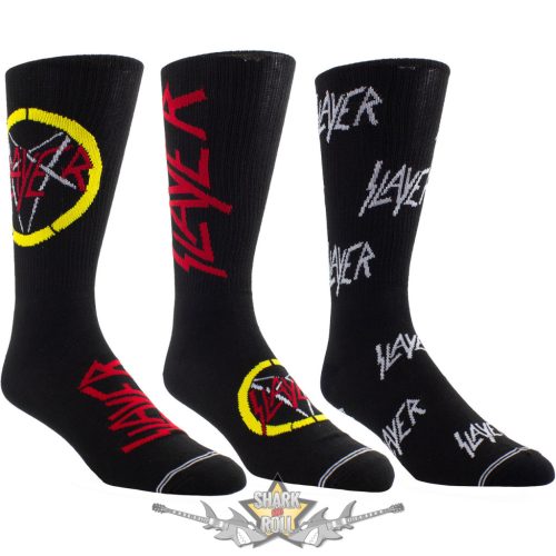 Slayer - Unisex Sock Guitar Tin.  Logos (Black) (UK Size 6.5 - 11)  Fémdobozos Limitált zokni szett