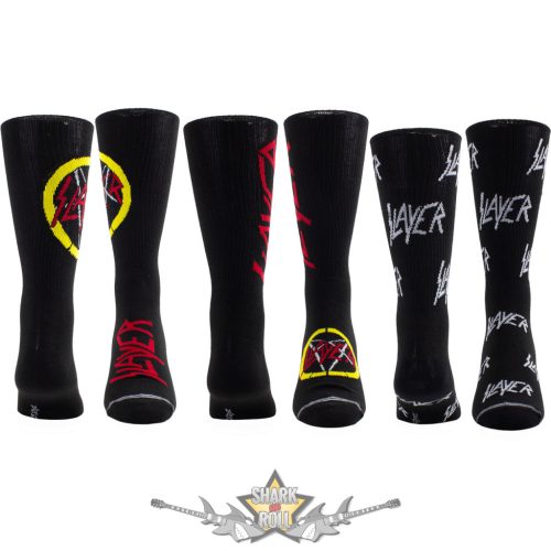 Slayer - Unisex Sock Guitar Tin.  Logos (Black) (UK Size 6.5 - 11)  Fémdobozos Limitált zokni szett