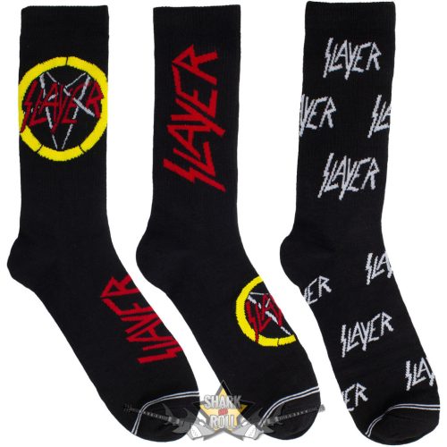 Slayer - Unisex Sock Guitar Tin.  Logos (Black) (UK Size 6.5 - 11)  Fémdobozos Limitált zokni szett