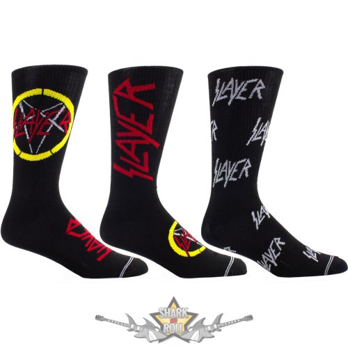 Slayer - Unisex Sock Guitar Tin.  Logos (Black) (UK Size 6.5 - 11)  Fémdobozos Limitált zokni szett