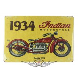 BIKER -  Indian motorcycle. 1934. biker tin metal sign.  20X30.cm. fém tábla kép