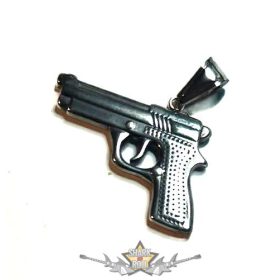   Military - Pisztoly - sötét gunmetal felületű acél medál.   Stainless Steel. JEG.    nyaklánc, medál