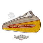   Harley Davidson Collectible Pin Yellow and Chrome with Red Trim Gas Tank #62369. fém motoros jelvény