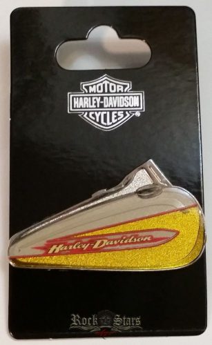Harley Davidson Collectible Pin Yellow and Chrome with Red Trim Gas Tank #62369. fém motoros jelvény
