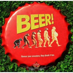 BEER ! -  Bottle Cap Tin Sign . 14.cm.  kerek fém tábla kép 