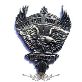   LIVE FREE - RIDE FREE . KGJ.  nagyméretű fém motoros jelvény