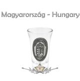  Magyarország -  Címer fémcímkés. Pálinkás pohár 5cl  üvegpohár, felespohár