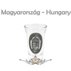Magyarország -  Címer fémcímkés. Pálinkás pohár 5cl  üvegpohár, felespohár
