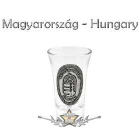   Magyarország -  Címer fémcímkés. Pálinkás pohár 5cl  üvegpohár, felespohár