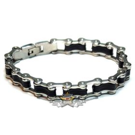   BIKERS - Motorcycle Chain Bracelet. black insert  . 12.mm.  chrom  karkötő. 